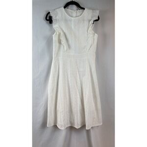 New Ivory Eyelet A Line‎ Dress Women's Size Small Lined Zipper Ruffle Sleeve